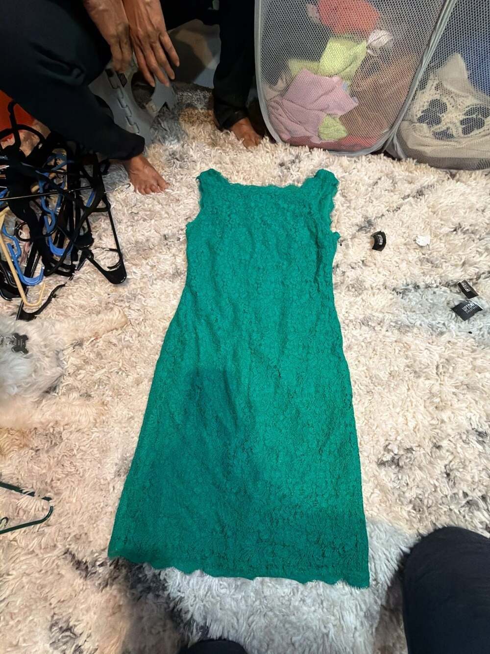 Adrianna Papell Emerald Green Sleeveless Lace Sheath Cocktail Dress